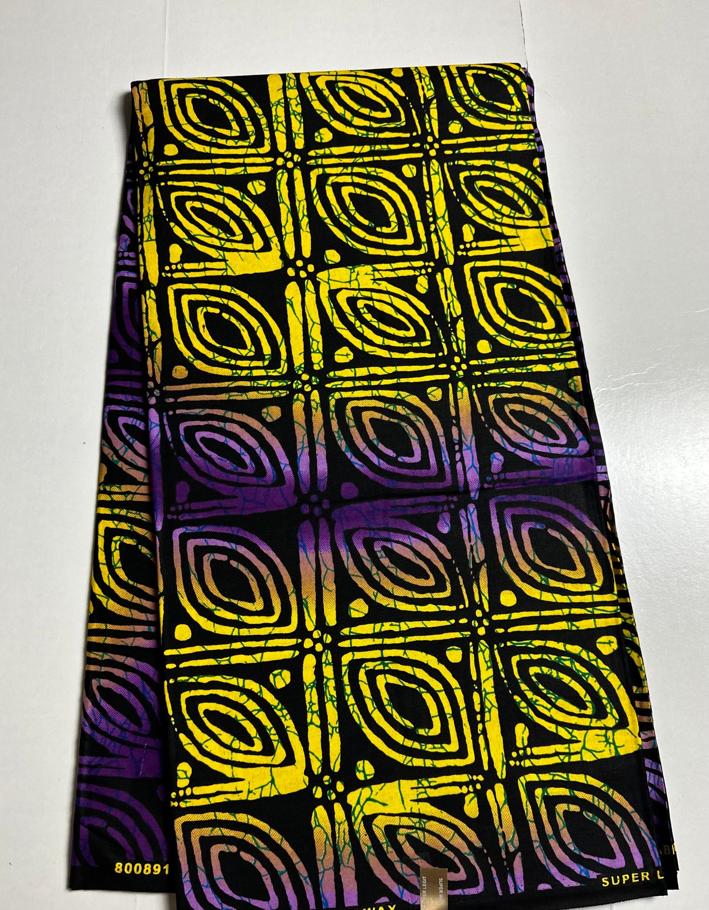 African Print Fabric, Ankara - Yellow, Purple Fabric