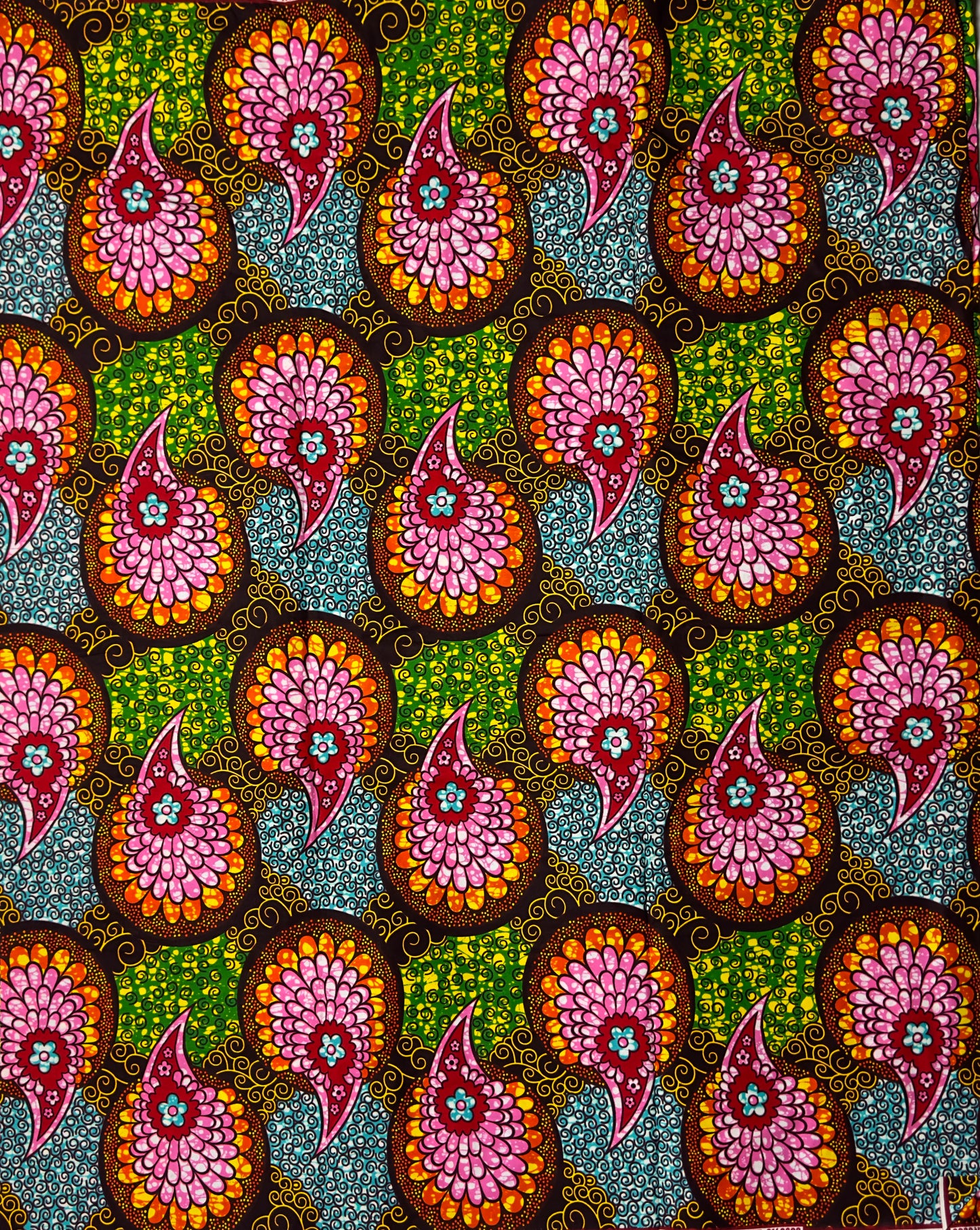 African Print Fabric, Ankara - Pink, Brown, Green Fabric