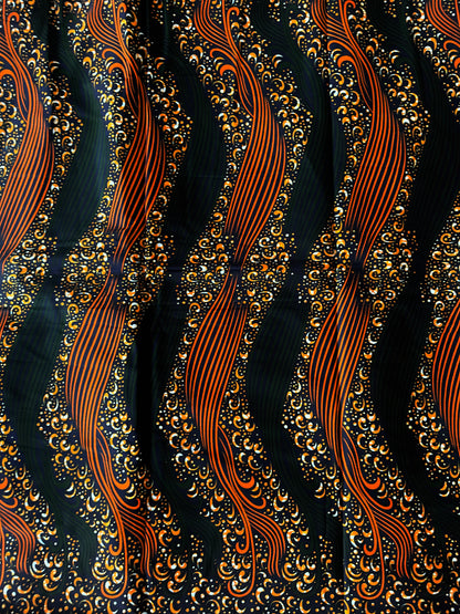 African Print Fabric, Ankara - Green, Orange Fabric