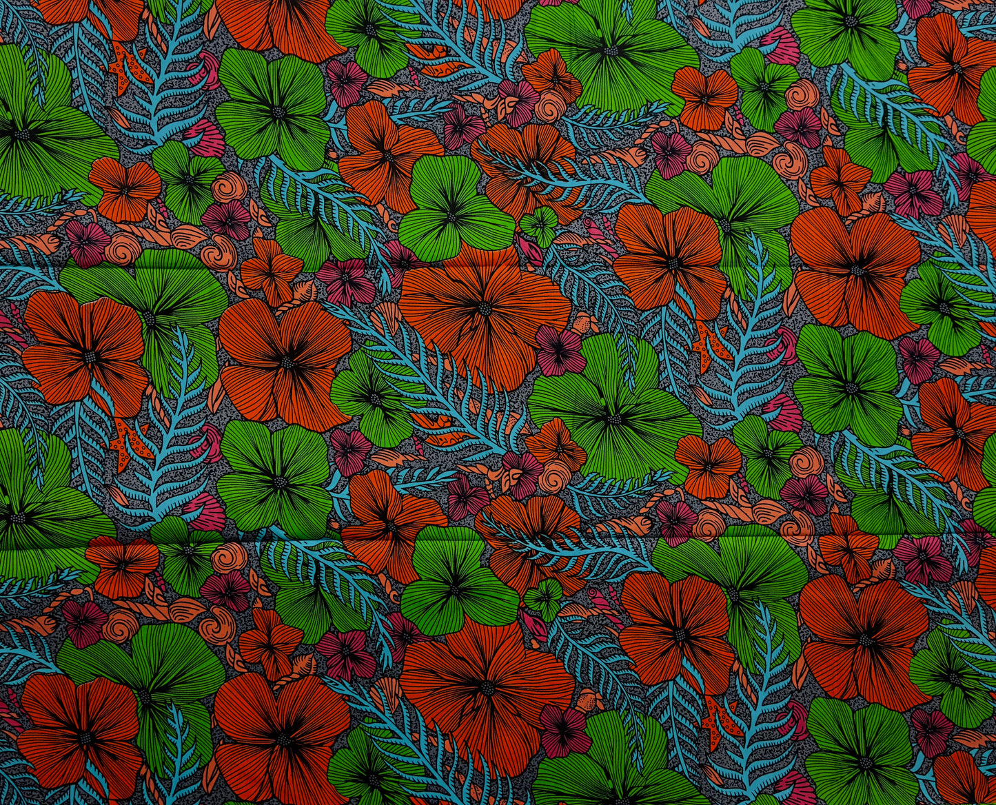 African Print Fabric, Ankara - Green, Orange, Pink Fabric