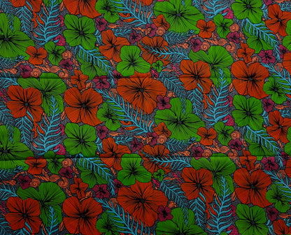 African Print Fabric, Ankara - Green, Orange, Pink Fabric