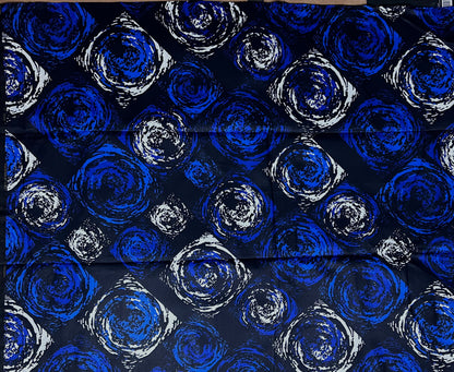 African Print Fabric, Ankara - Black, Blue, White Fabric