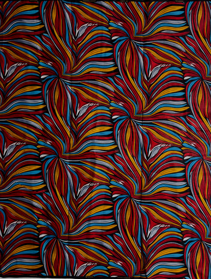 African Print Fabric, Ankara - Red, Black, Blue Fabric