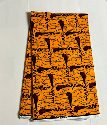 African Print Fabric, Ankara - Yellow, Red Fabric