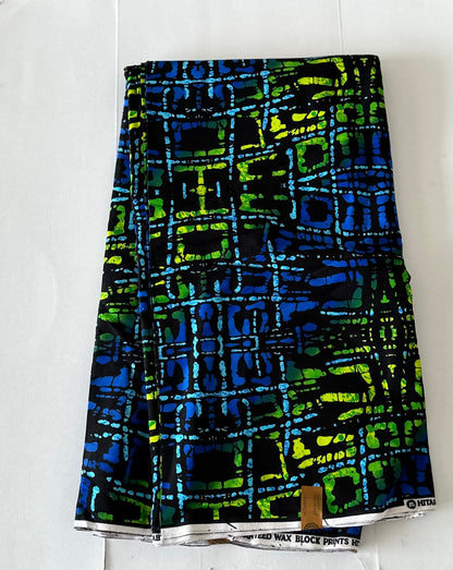 African Print Fabric, Ankara - Green, Blue Fabric