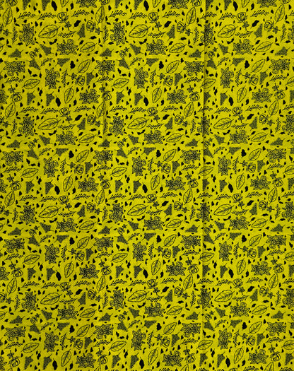 African Print Fabric, Ankara - Yellow, Black Fabric