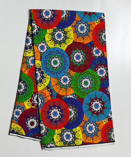 African Print Fabric, Ankara - Blue, Yellow, Red Fabric