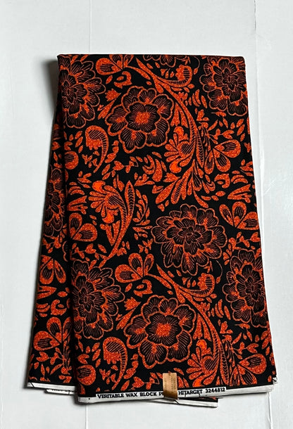 African Print Fabric, Ankara - Orange Fabric