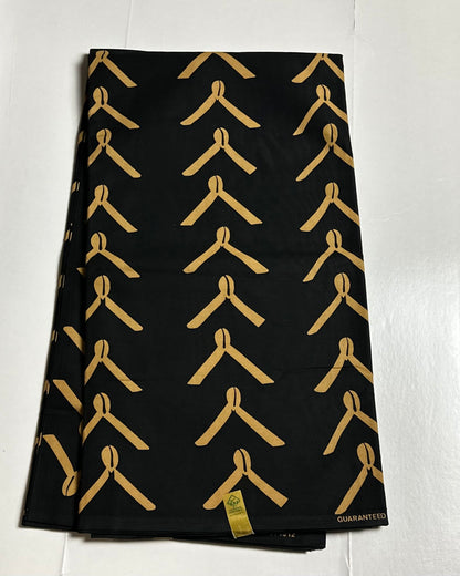 African Print Fabric, Ankara - Black, Beige Fabric