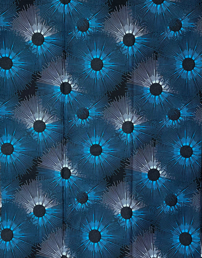 African Print Fabric, Ankara - Black, Blue, White Fabric