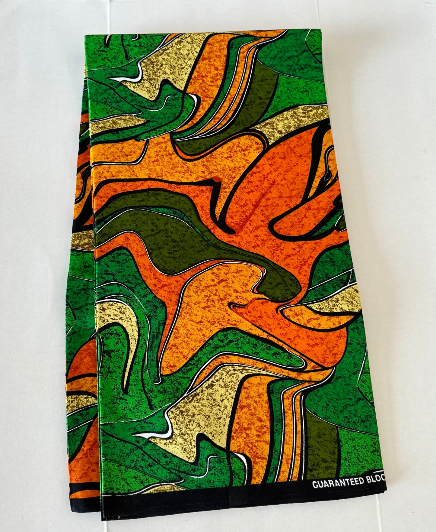 African Print Fabric, Ankara - Green, Orange Fabric