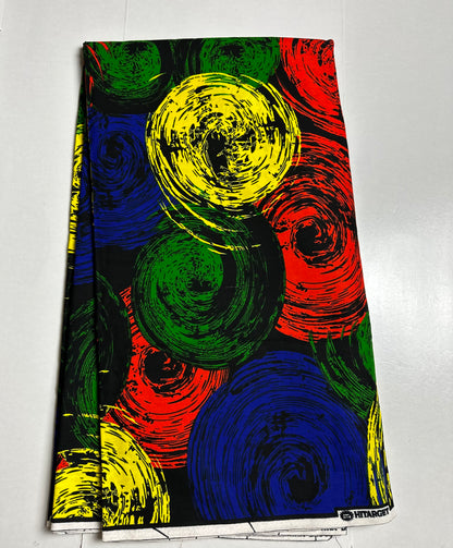 African Print Fabric, Ankara - Green, Blue, Yellow Fabric