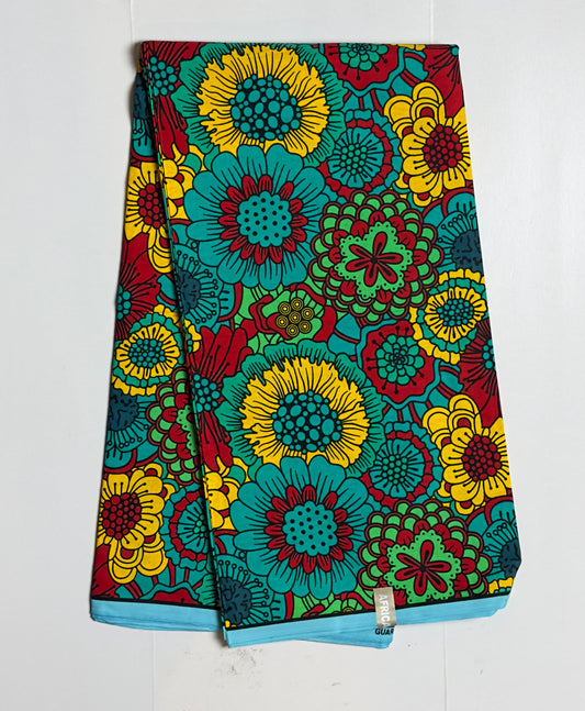African Print Fabric, Ankara -Red, Yellow Fabric