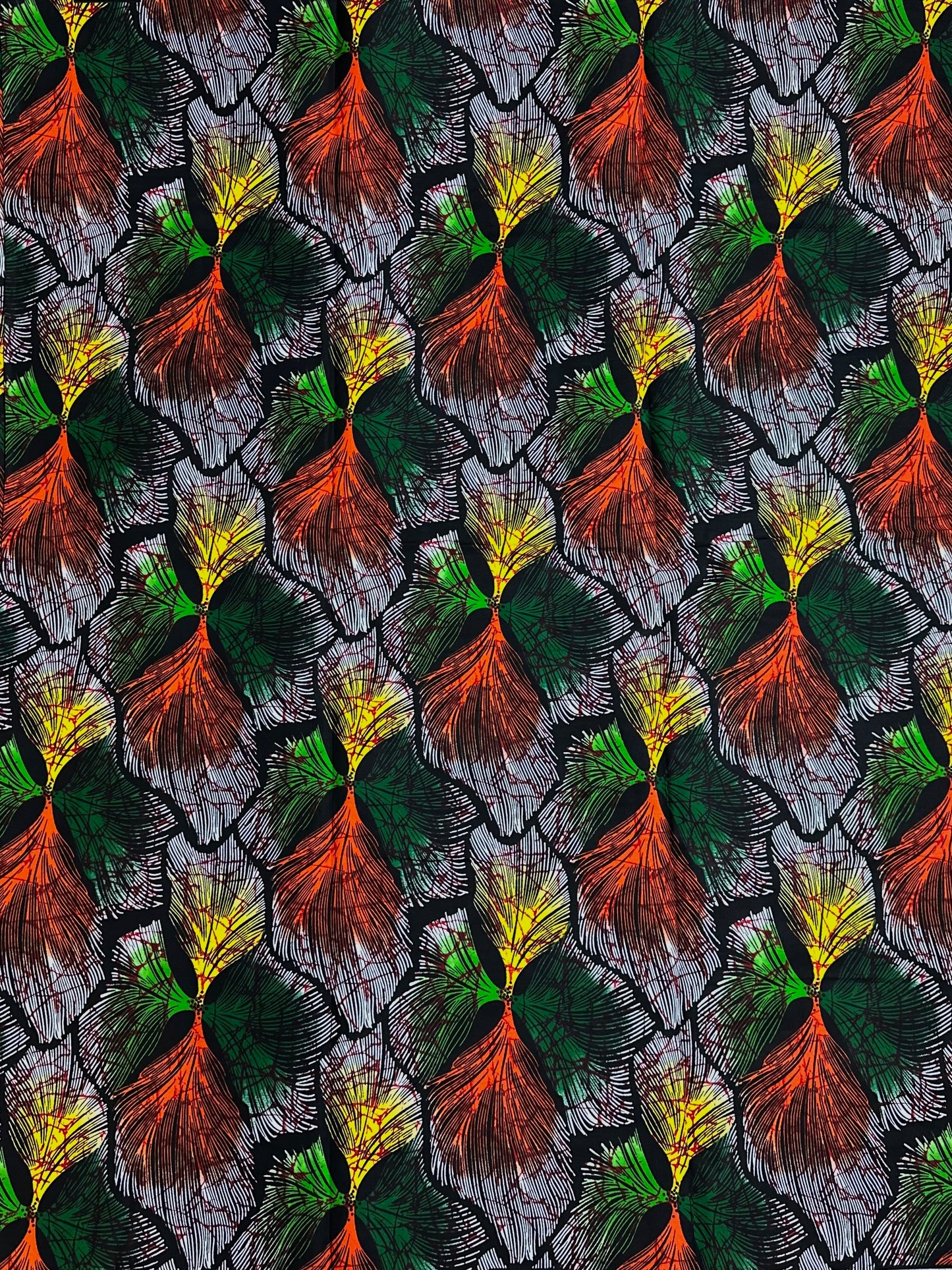 African Print Fabric, Ankara - Grey, Yellow, Green Fabric