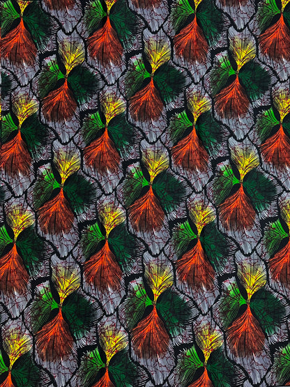 African Print Fabric, Ankara - Grey, Yellow, Green Fabric