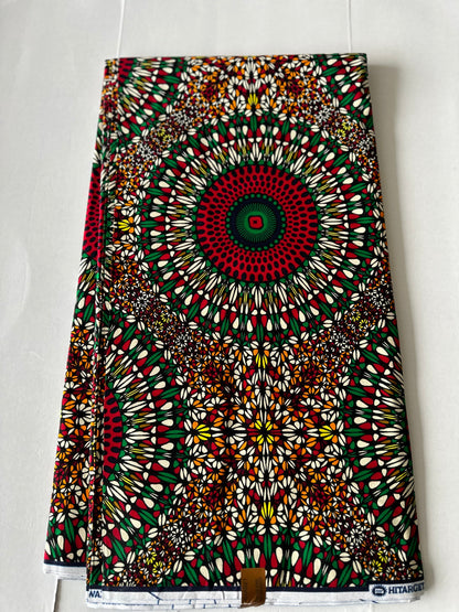 African Print Fabric, Ankara - Green, Red, Orange Fabric