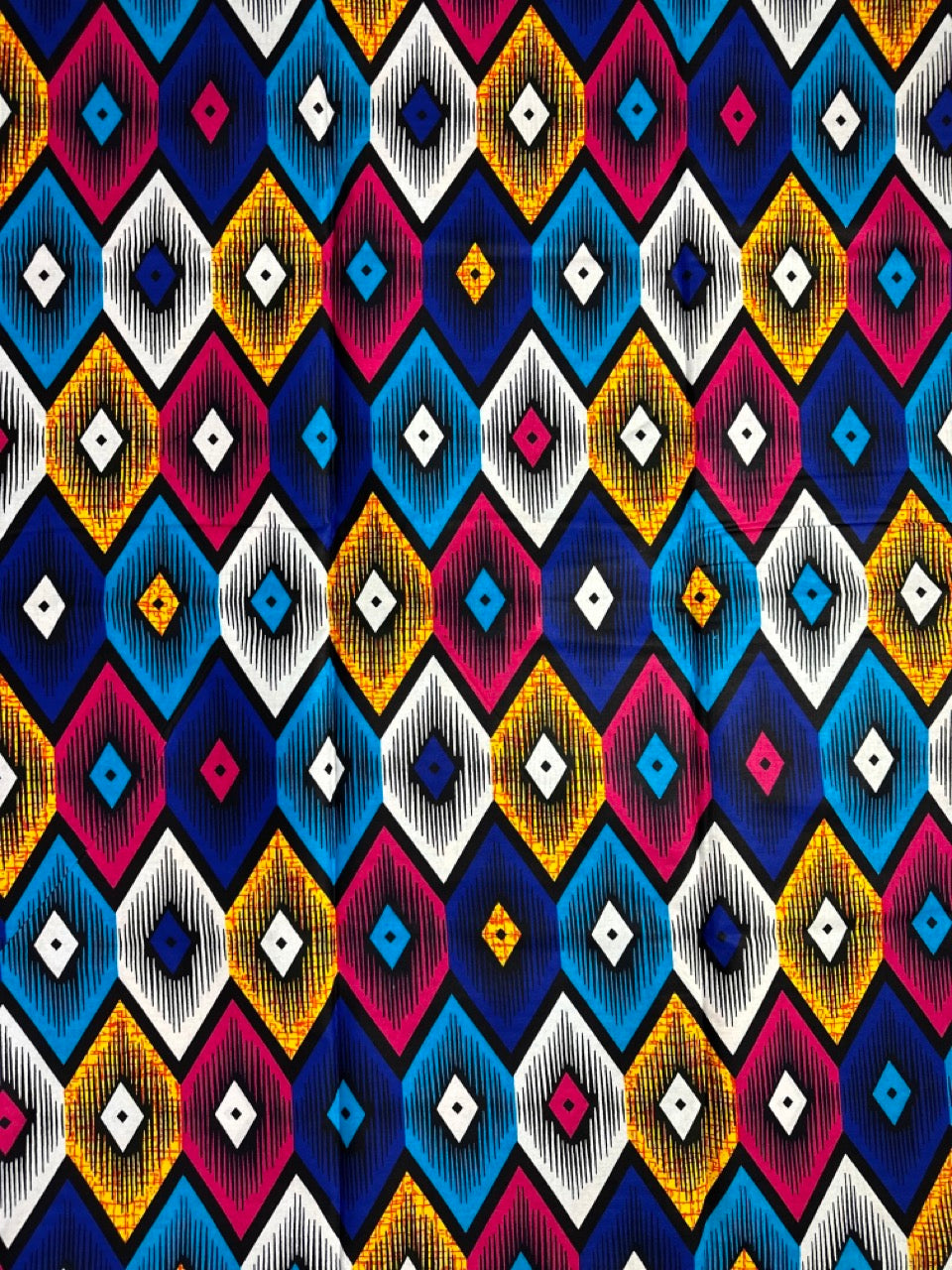 African Print Fabric, Ankara - Blue, Pink, Yellow Fabric