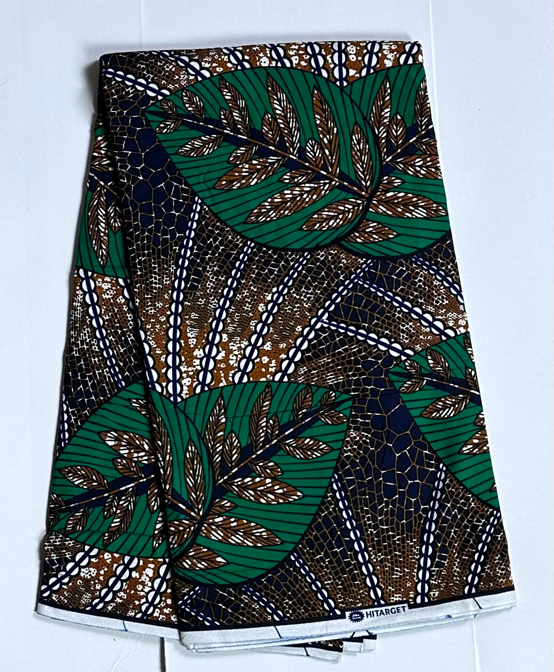 African Print Fabric, Ankara - Green, Brown, White Fabric
