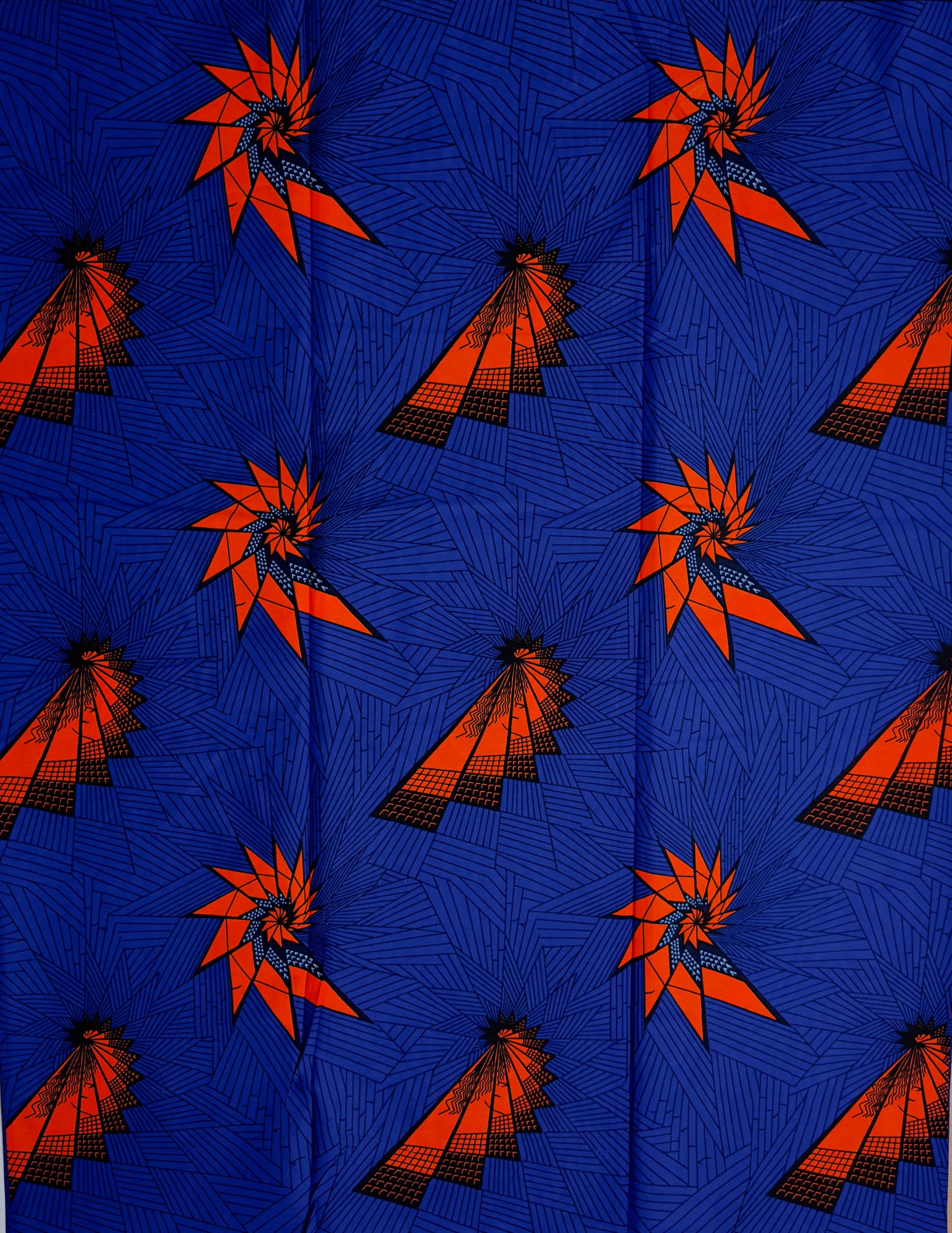 African Print Fabric, Ankara - Blue, Orange Fabric