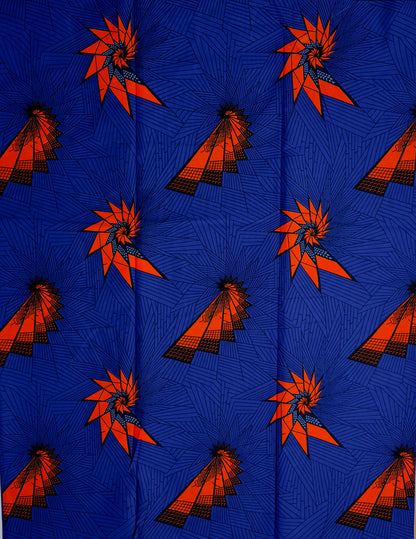 African Print Fabric, Ankara - Blue, Orange Fabric