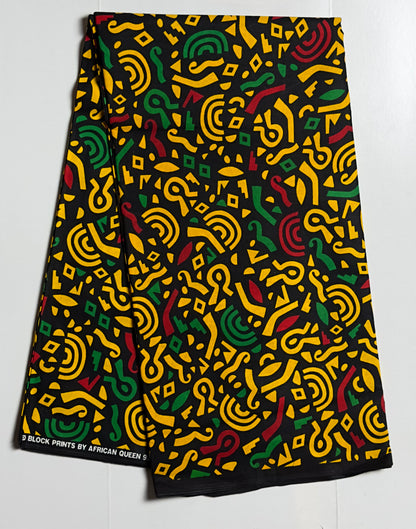 African Print Fabric, Ankara - Yellow, Green, Red Fabric