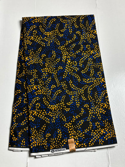African Print Fabric, Ankara -Blue, Yellow Fabric