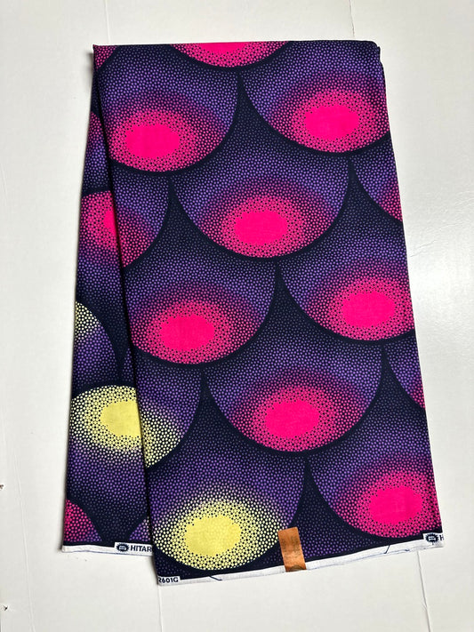 African Print Fabric, Ankara - Purple, Pink, Beige Fabric