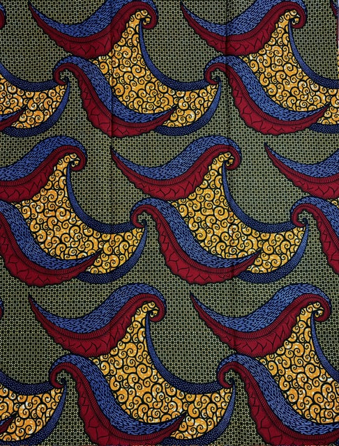 African Print Fabric, Ankara - Brown, Blue, Red, Orange Fabric