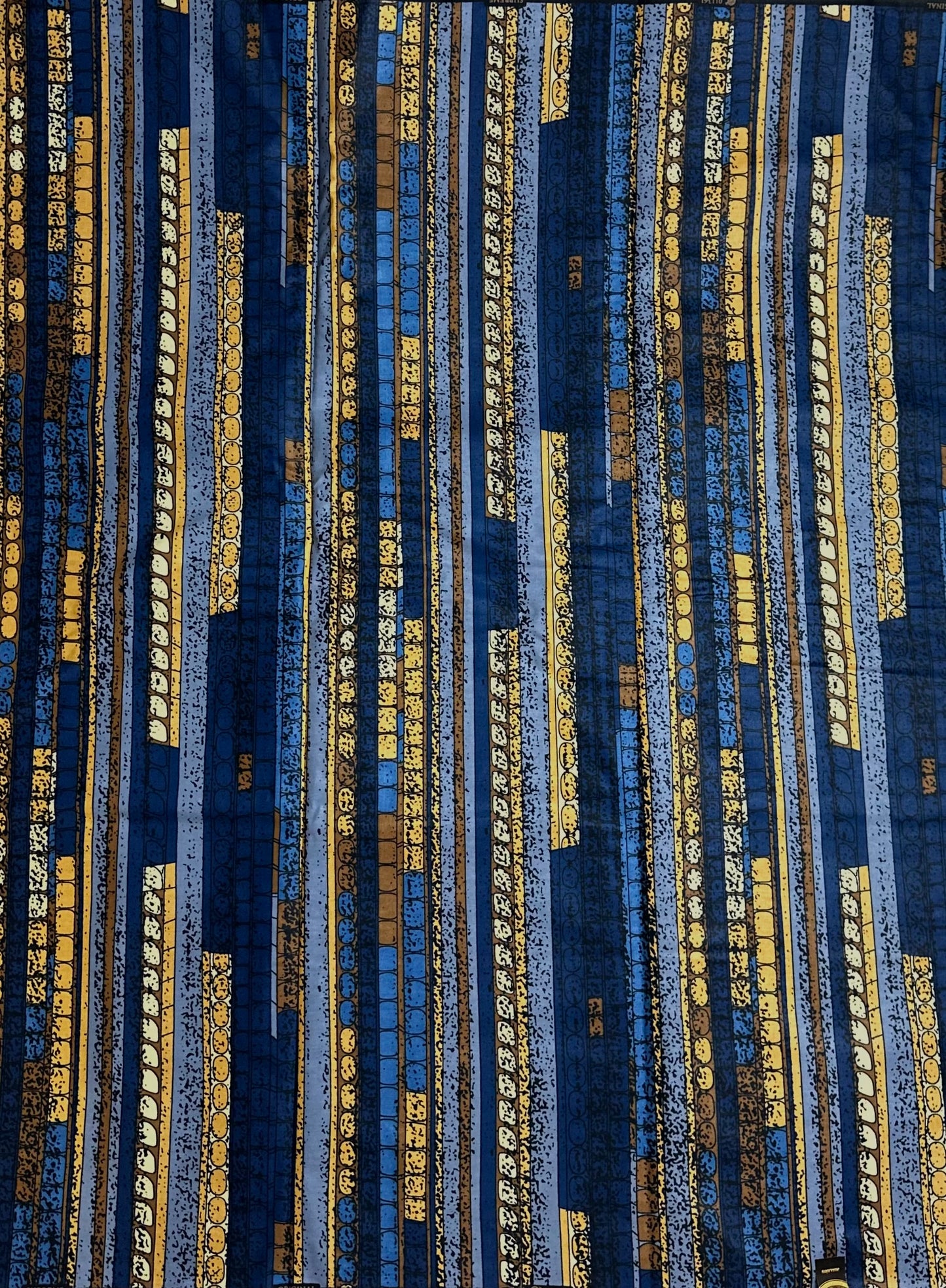 African Print Fabric, Ankara - Blue, Grey, Brown Fabric