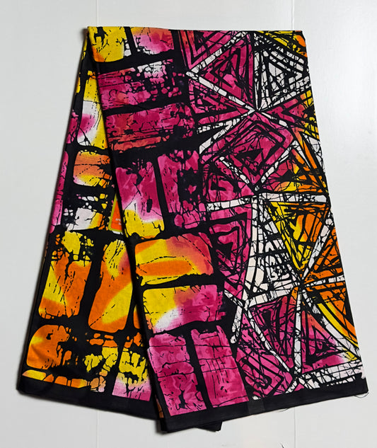 African Print Fabric, Ankara - Pink, Orange, Yellow Fabric