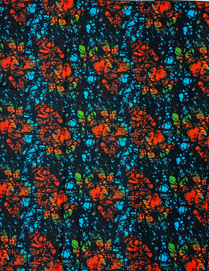African Print Fabric, Ankara - Blue, Orange Fabric