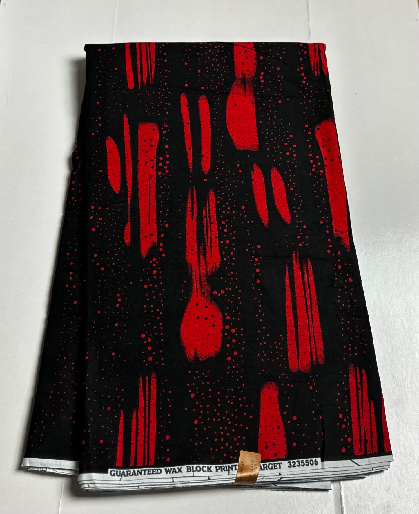 African Print Fabric, Ankara - Black, Red Fabric