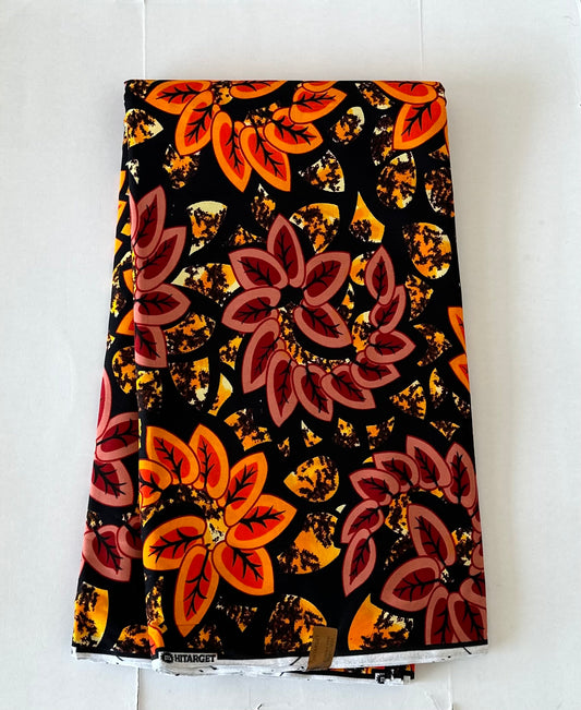 African Print Fabric, Ankara - Orange Fabric