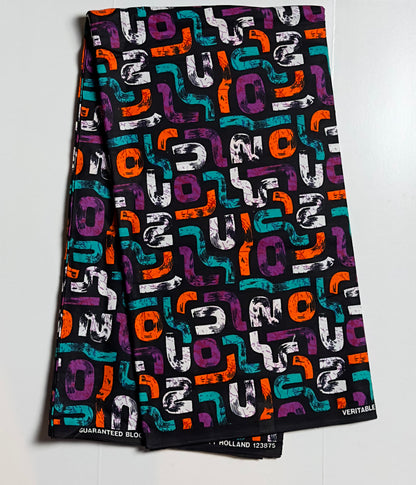 African Print Fabric, Ankara - Purple, Orange White Fabric