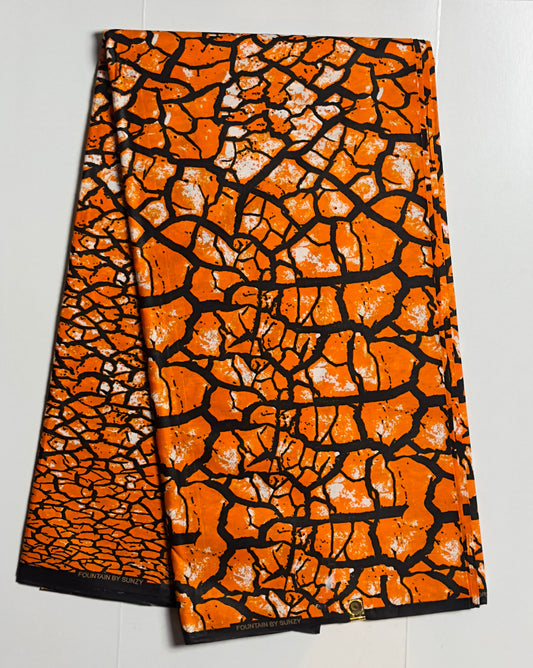 African Print Fabric, Ankara - Orange Fabric