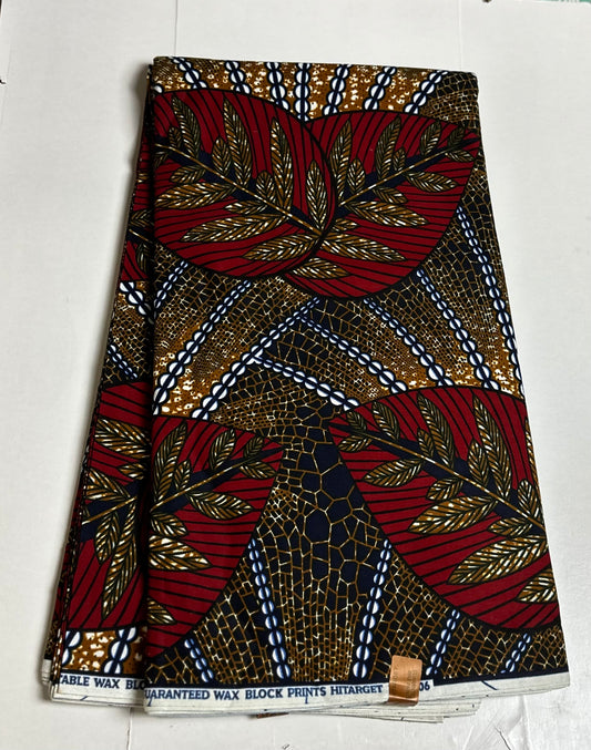 African Print Fabric, Ankara - Red, Brown Fabric