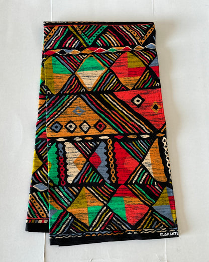 African Print Fabric, Ankara - Green, Orange Fabric