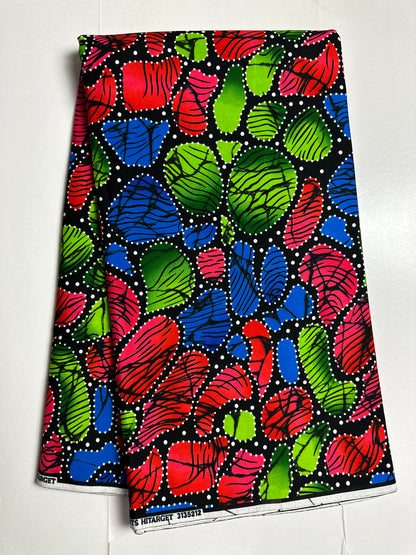 African Print Fabric, Ankara - Pink, Blue, Green Fabric