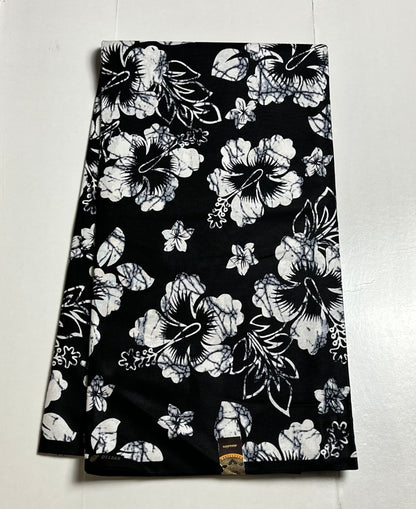 African Print Fabric, Ankara - Black, White Fabric