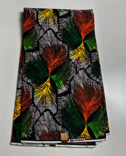 African Print Fabric, Ankara - Grey, Yellow, Green Fabric
