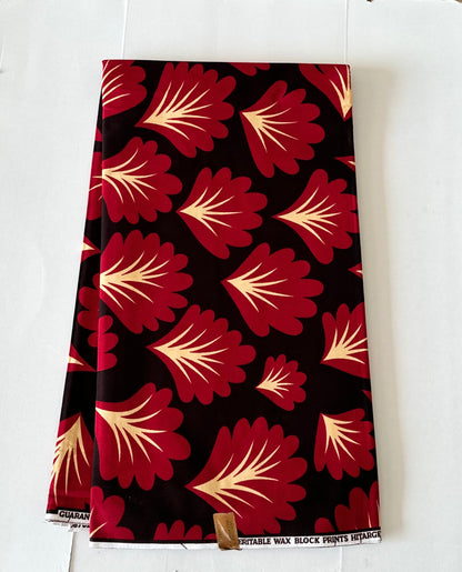 African Print Fabric, Ankara - Red, Beige Fabric