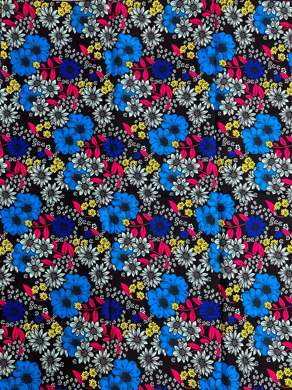 African Print Fabric, Ankara - Blue, Pink, Yellow Fabric
