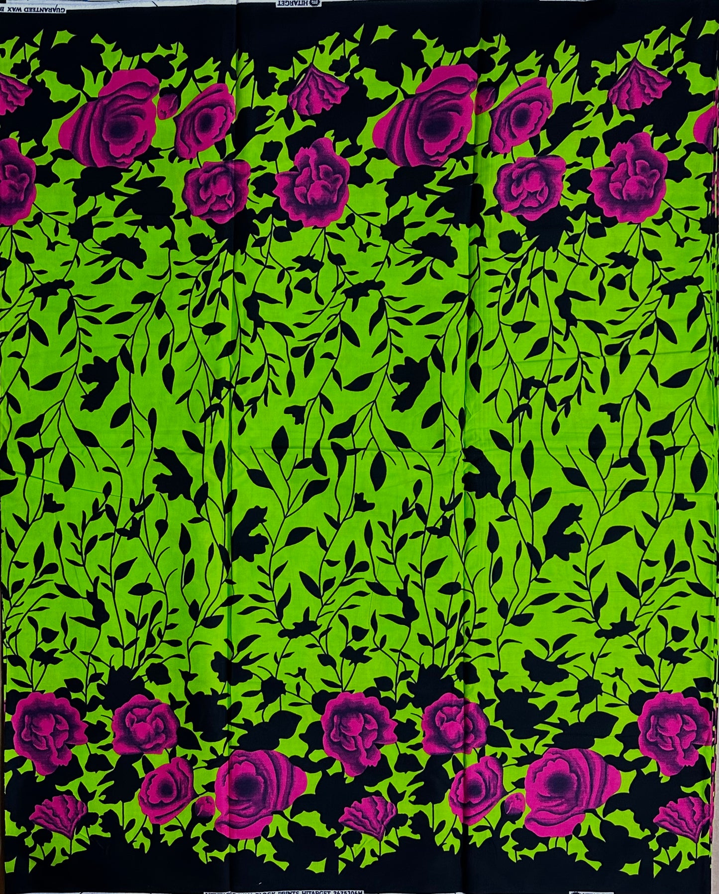 African Print Fabric, Ankara - Green, Pink, Black Fabric