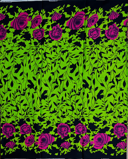 African Print Fabric, Ankara - Green, Pink, Black Fabric