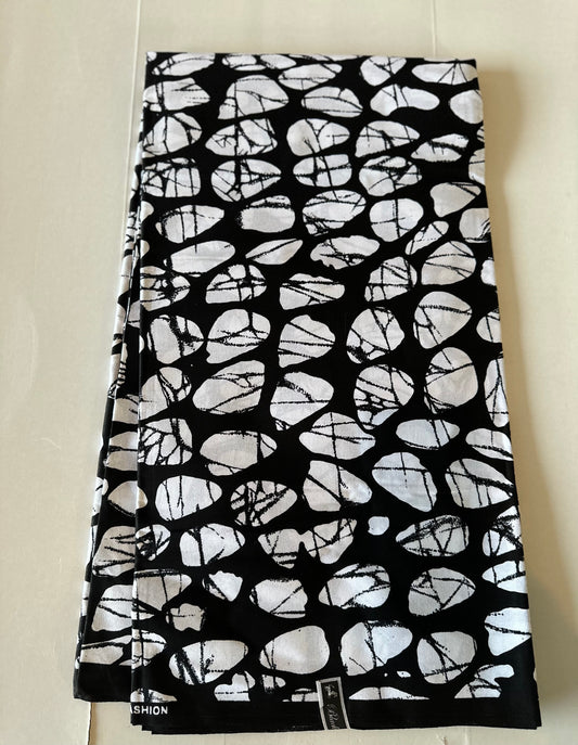 African Print Fabric, Ankara - Black, White, Monochrome Fabric