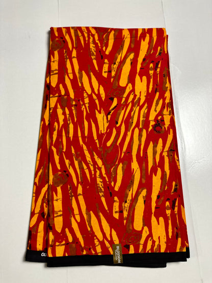 African Print Fabric, Ankara -Red, Yellow Fabric