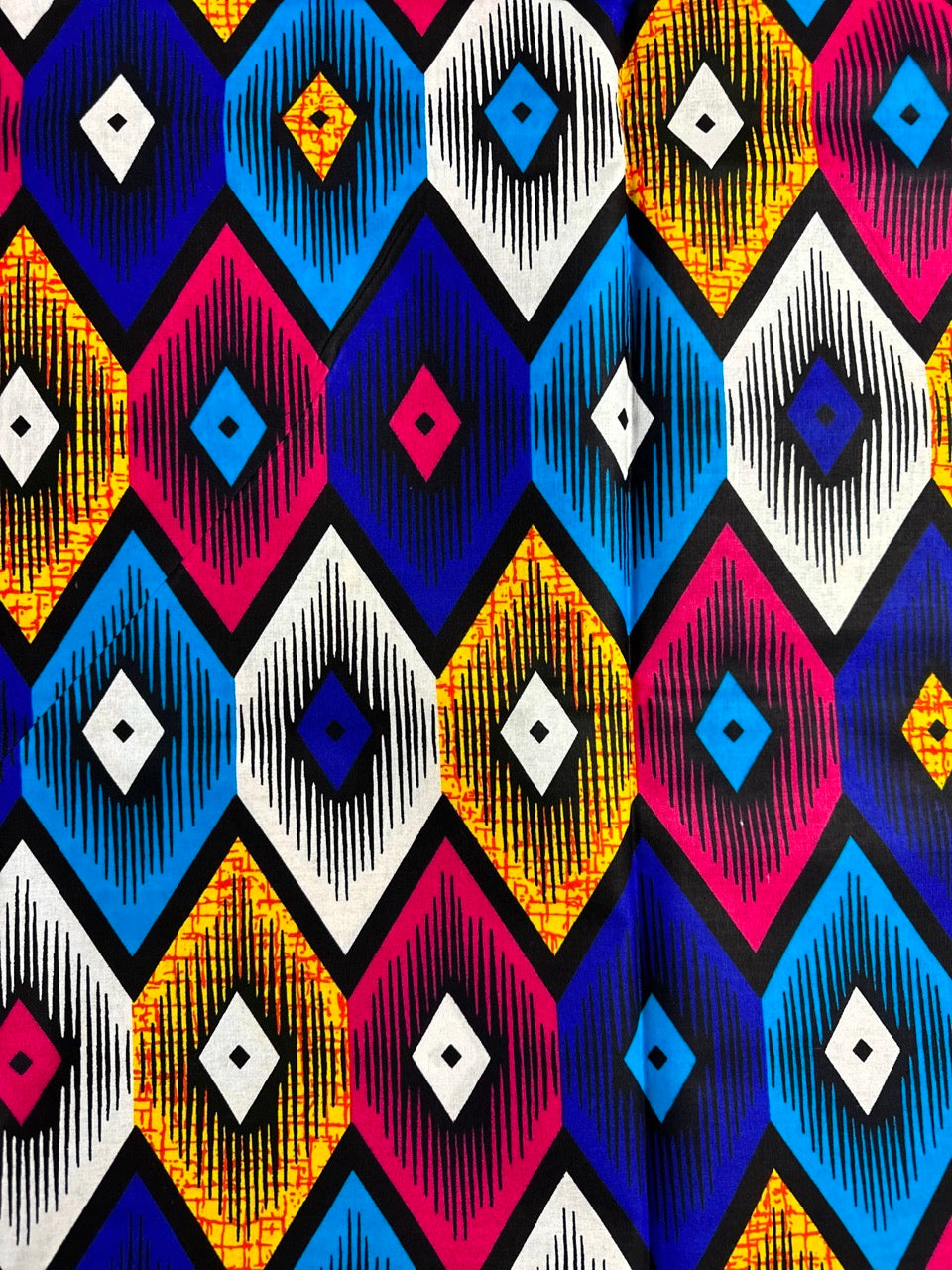 African Print Fabric, Ankara - Blue, Pink, Yellow Fabric
