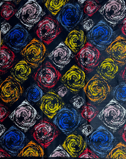 African Print Fabric, Ankara - Black, Blue, Red, Orange, Yellow Fabric