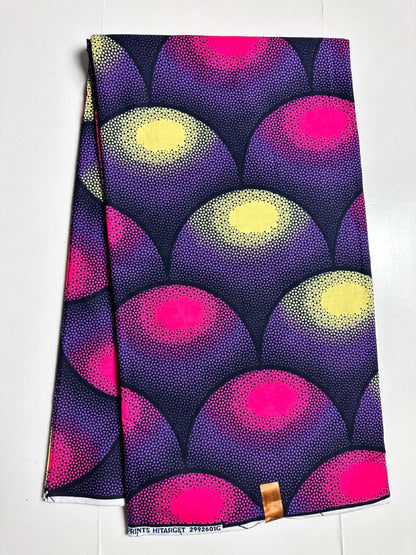 African Print Fabric, Ankara - Purple, Pink, Beige Fabric