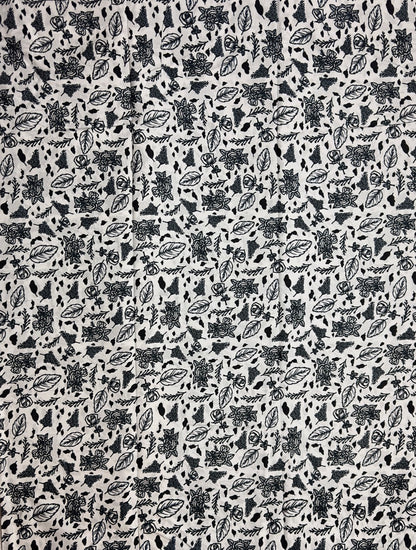 African Print Fabric, Ankara - White, Black Fabric